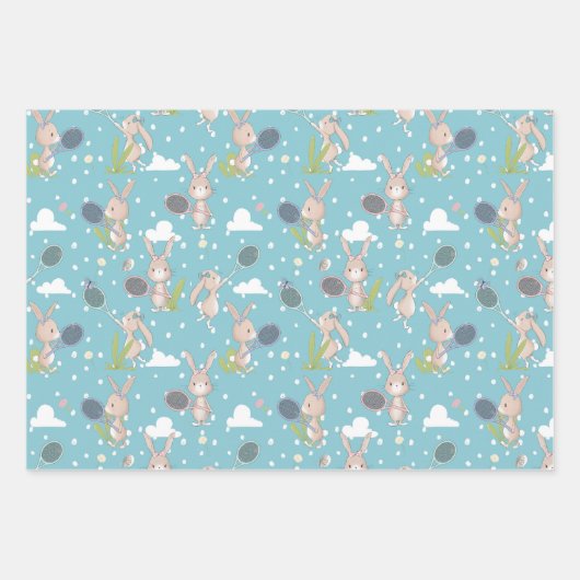 Blauer Tennisbunny individuell anpassbar Geschenkpapier Set (Vorderseite)