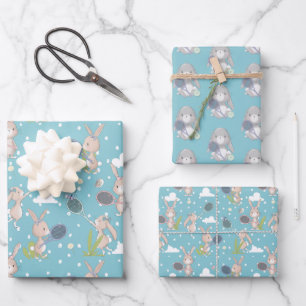 Blauer Tennisschläger individuell anpassbar Geschenkpapier Set