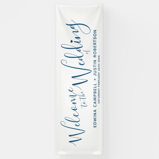 Blauer Text auf weißer Begrüßung Banner (Vertikal)