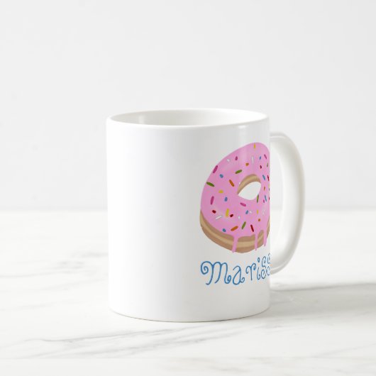 Blauer Text Rosa Sprinkler Donut und Name Kaffee Kaffeetasse (VorderseiteRechts)