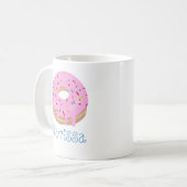 Blauer Text Rosa Sprinkler Donut und Name Kaffee Kaffeetasse (Vorderseite Links)