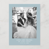 Blauer Text und Foto | Hochzeit Danke Postkarte (Vorderseite)