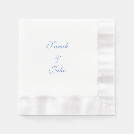 Blauer Text Weiße Hochzeit Geprägt Serviette (Vorderseite)