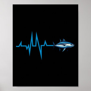 Blauer Thun Herzschlag Ekg Pulseline Tiefseefisch Poster
