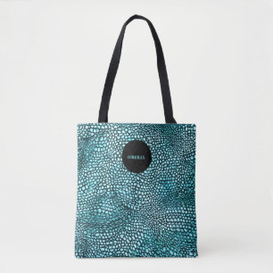 Blauer Tierdruck Modernes Monogramm Tasche