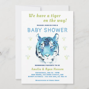 Blauer Tiger Baby Aquarell 2022 Babyparty Einladung