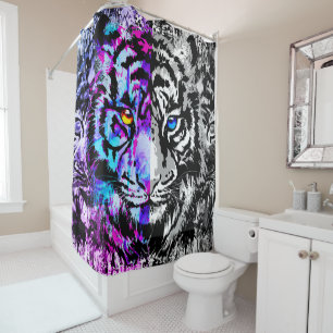 Blauer Tiger Duschvorhang - Graue Tigerfront