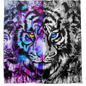 Blauer Tiger Duschvorhang - Graue Tigerfront (Vorderseite)