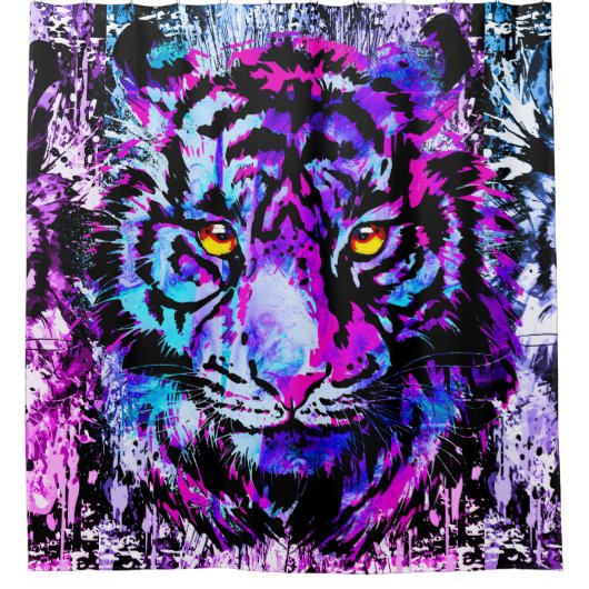 Blauer Tiger-Duschvorhang | Lila Tigerfront Duschvorhang (Vorderseite)