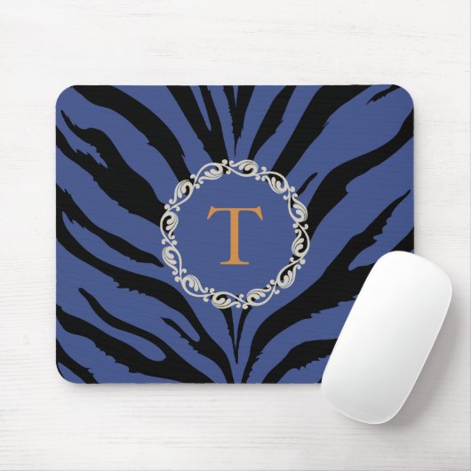 Blauer Tigerdruck mit Monogramm Mousepad (Mit Mouse)