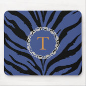 Blauer Tigerdruck mit Monogramm Mousepad (Vorne)
