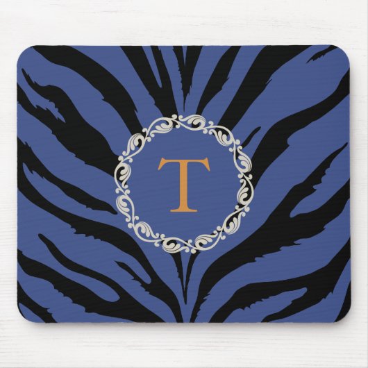 Blauer Tigerdruck mit Monogramm Mousepad (Vorne)