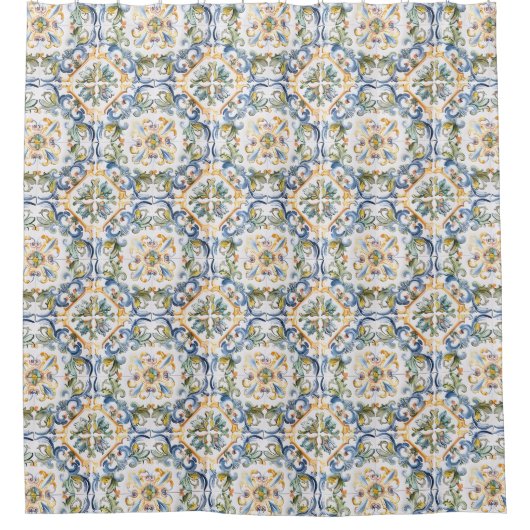 Blauer Tile Duschvorhang (Vorderseite)