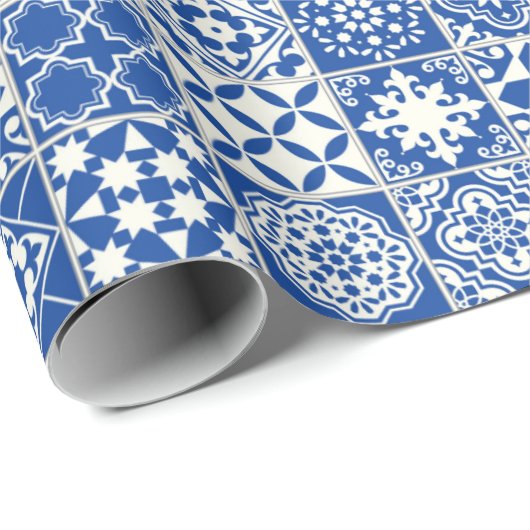 Blauer Tile Geschenkpapier (Rolleneckpunkt)
