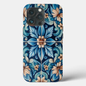Blauer Tile mit Blume Muster Case-Mate iPhone Hülle (Rückseite)