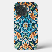 Blauer Tile mit Blume Muster Case-Mate iPhone Hülle (Rückseite)