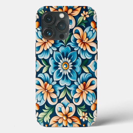 Blauer Tile mit Blume Muster Case-Mate iPhone Hülle (Rückseite)