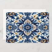 Blauer Tile mit Blume Muster Einladung (Vorne/Hinten)