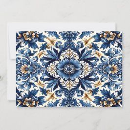 Blauer Tile mit Blume Muster Einladung