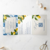 Blauer Tile | Mittelmeerraum | Lemon Wedding Invit Dreifach-gefaltete Programmkarte (Innenseite)