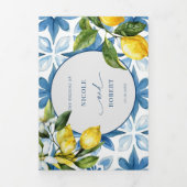 Blauer Tile | Mittelmeerraum | Lemon Wedding Invit Dreifach-gefaltete Programmkarte (Cover)