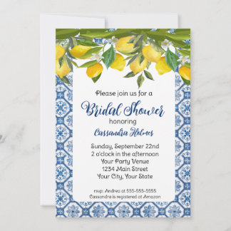 Blauer Tile und Lemons Bridal Dusche Einladung