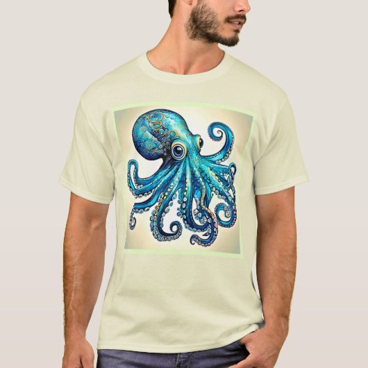 Blauer Tintenfisch Glow Design T-Shirt (Vorderseite)