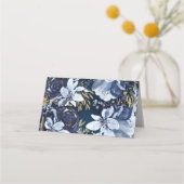 Blauer Tisch für Navy & Gold Wasserfarben Platzkarte (Rückseite)