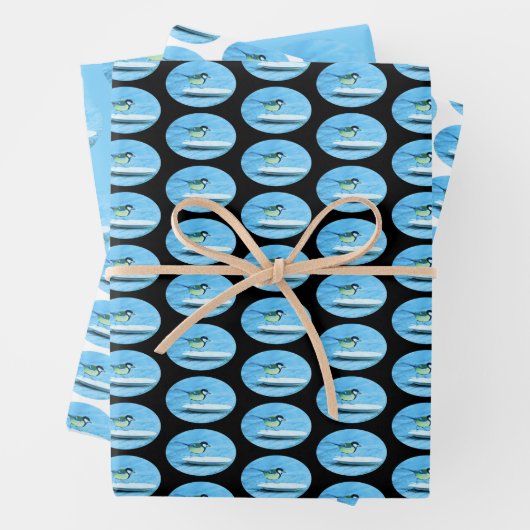 Blauer Tit Bird Fütternd von einer Kuchenplatte Geschenkpapier Set (Beispiel)