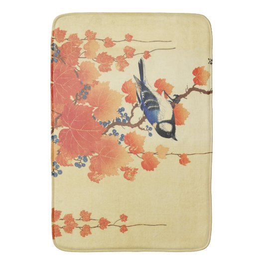Blauer Tit Bird, Paulownia Zweig, Roter Herbst Blä Badematte (Vorderseite Vertikal)