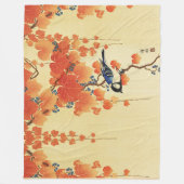 Blauer Tit Bird, Paulownia Zweig, Roter Herbst Blä Fleecedecke (Vorderseite)