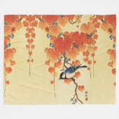 Blauer Tit Bird, Paulownia Zweig, Roter Herbst Blä Fleecedecke (Vorderseite (Horizontal))