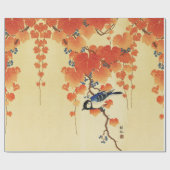 Blauer Tit Bird, Paulownia Zweig, Roter Herbst Blä Geschenkpapier (Flach)