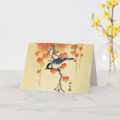 Blauer Tit Bird, Paulownia Zweig, Roter Herbst Blä Karte (Gelbe Blume)