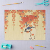 Blauer Tit Bird, Paulownia Zweig, Roter Herbst Blä Seidenpapier (Basteln)