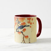 Blauer Tit Bird, Paulownia Zweig, Roter Herbst Blä Tasse (VorderseiteRechts)
