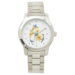 Blauer Tit Gelbe Sonnenblumen Kunst, Blumen Armbanduhr