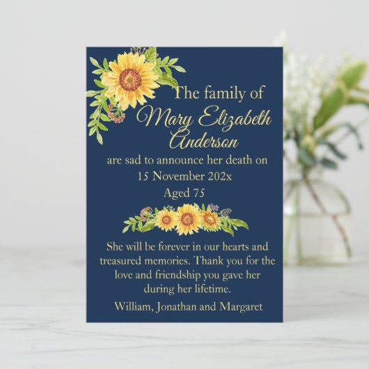 Blauer Tod und Beerdigung Ankündigung blau (Stehend Vorderseite)