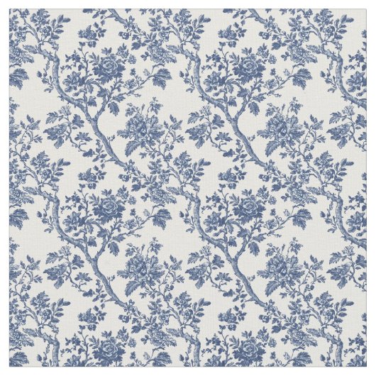 Blauer Toile blühende Zweige Stoff (Nahaufnahme)