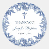 Blauer Toile Blume Taufe Runder Aufkleber (Vorderseite)