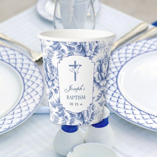 Blauer Toile Blume Taufen Papier Cup Pappbecher