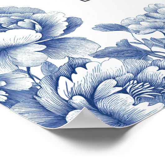 Blauer Toile Blume Taufen Poster (Ecke)