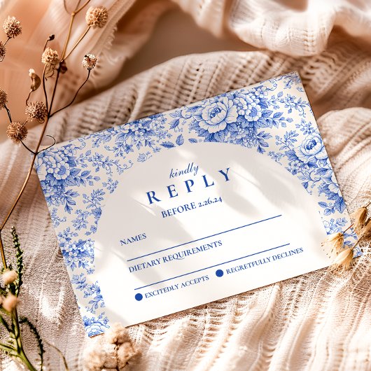 Blauer Toile-Blumen-Abschlussfeier RSVP Karte