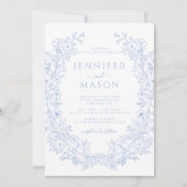 Blauer Toile Blumenreath Bohemische klassische Hoc Einladung (Vorderseite)