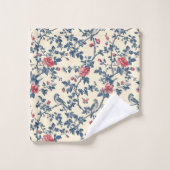 Blauer Toile de Jouy und Vögel Badhandtuch Set (Waschlappen)