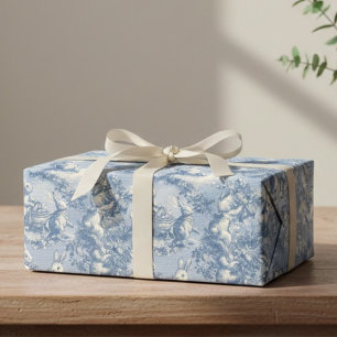 Blauer Toile-Osterhase Vintage-Kaninchen Geschenkpapier