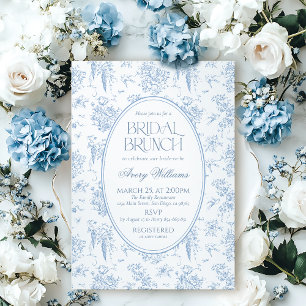 Blauer Toile Vintag Bridal Brunch Dusche Einladung
