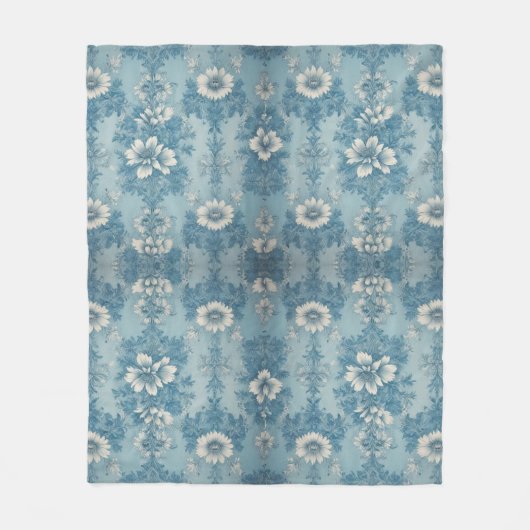 Blauer Ton Blumendesign Fleecedecke (Vorderseite)