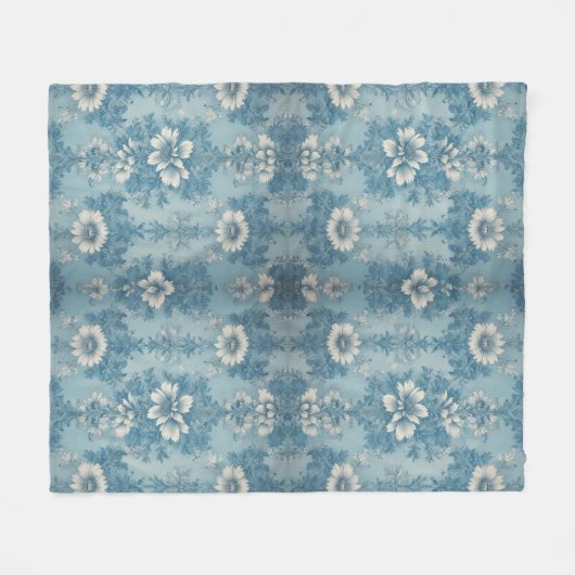 Blauer Ton Blumendesign Fleecedecke (Vorderseite (Horizontal))