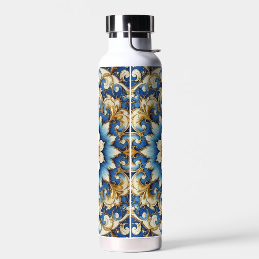 Blauer Ton Blumendesign Trinkflasche (Links)